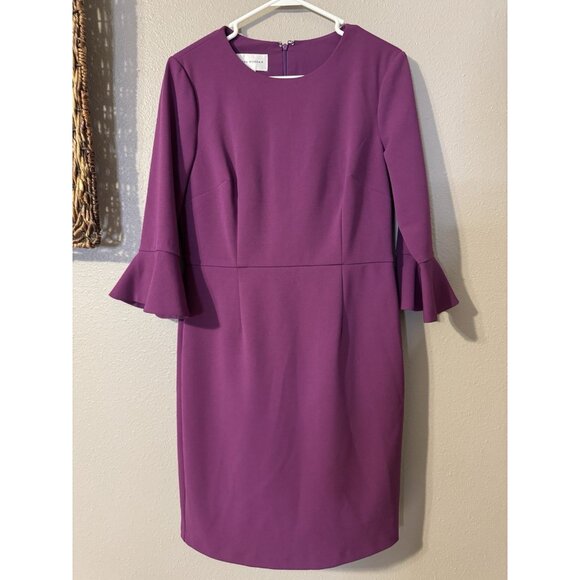 Donna Morgan Dress 10 Purple Berry 3/4 Long Flutter Sleeve Career Church - Picture 7 of 11